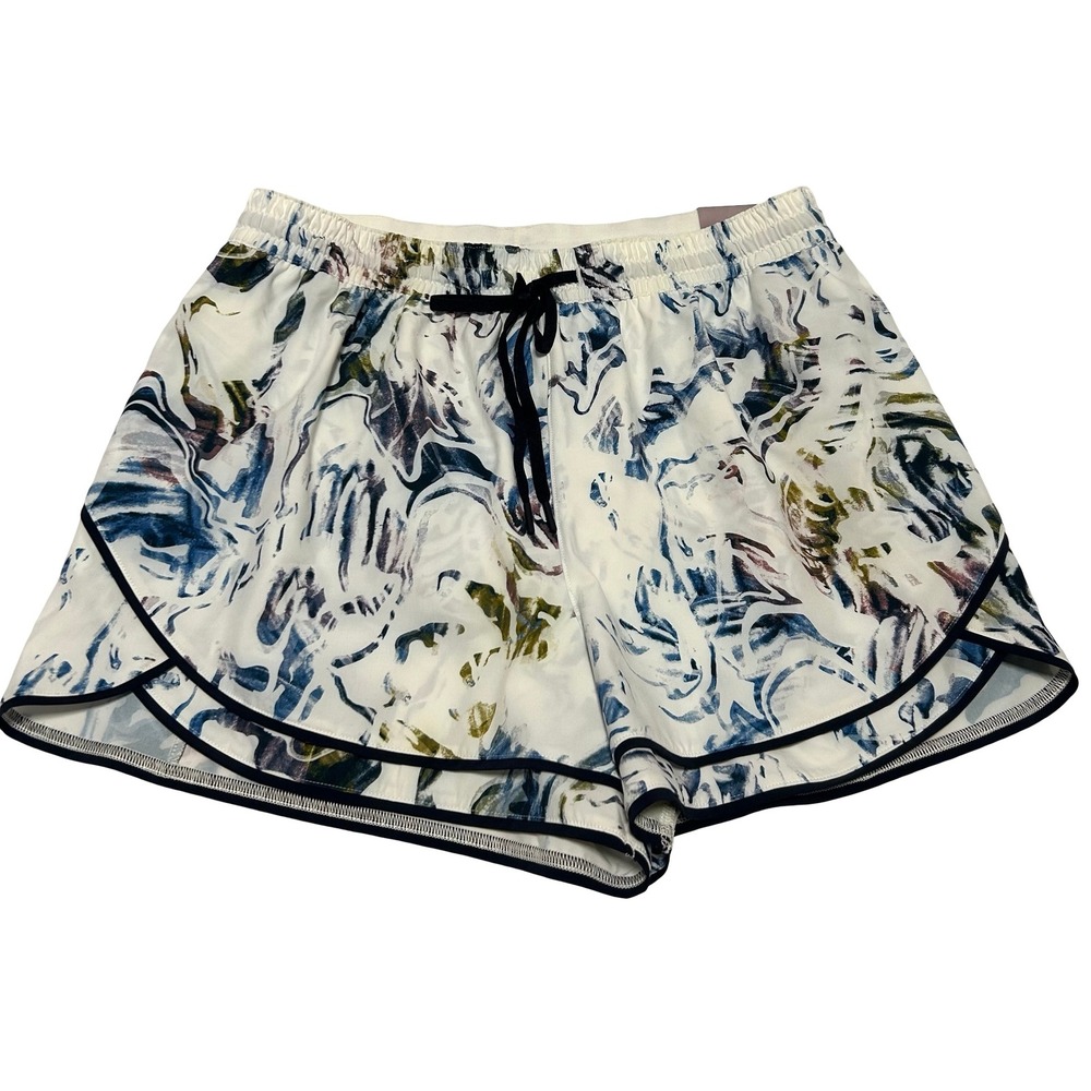 Calia Marble Print Relaxed High-Rise Step Up Shorts White Blue Sz S NWT